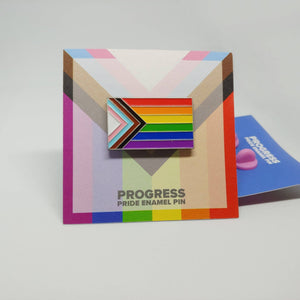 "Progress Pride" enamel pin by Daniel Quasar (USA)