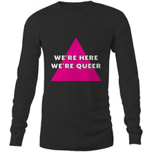 Load image into Gallery viewer, &quot;We&#39;re Here, We&#39;re Queer&quot; chant - Mens Long Sleeve T-Shirt (AS Colour)