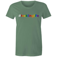 Load image into Gallery viewer, Tackling Life (AFT) on AS Colour - Women&#39;s Maple Tee (white hashtag)