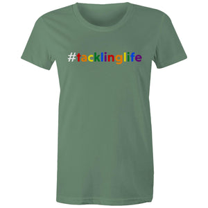 Tackling Life (AFT) on AS Colour - Women's Maple Tee (white hashtag)