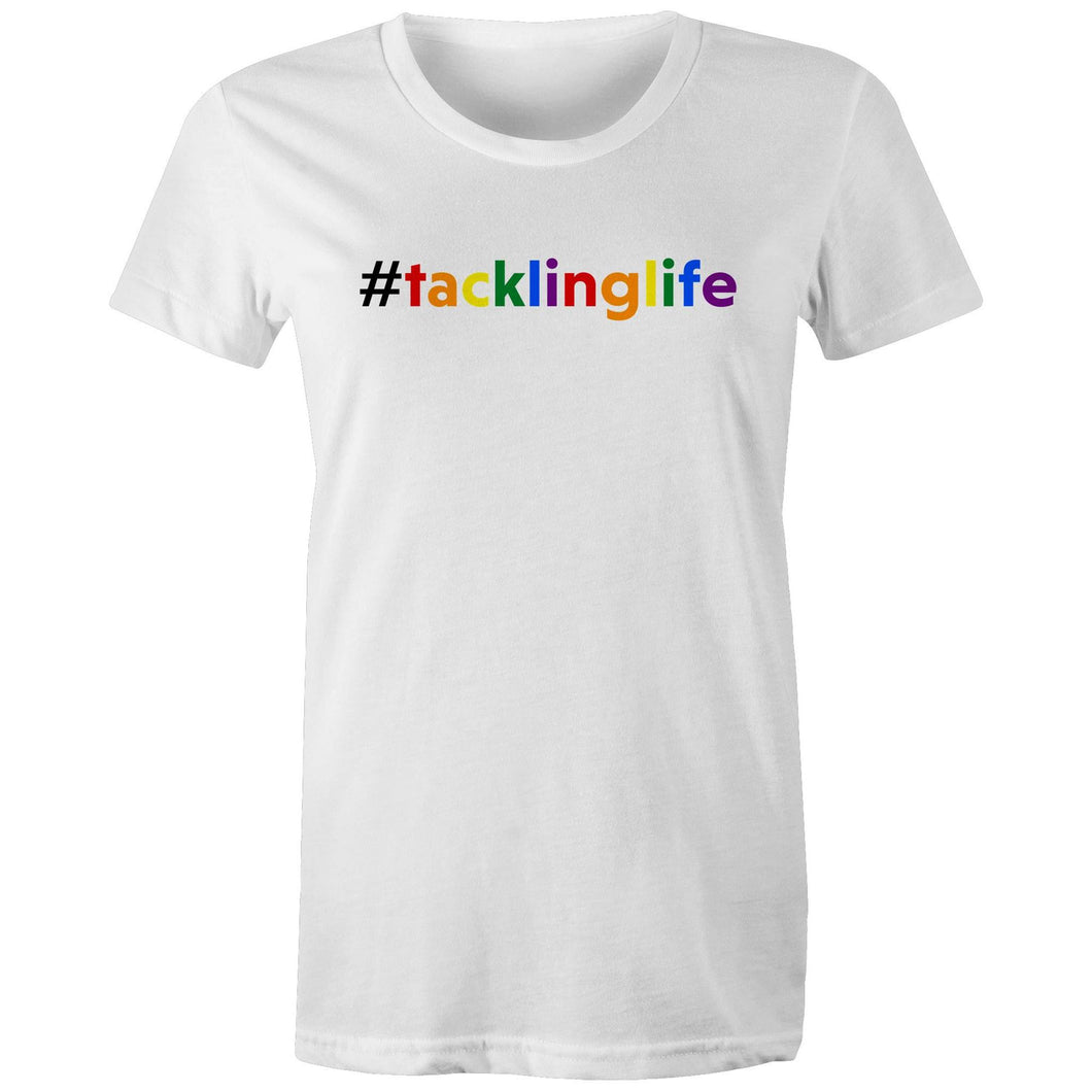 Tackling Life (AFT) on AS Colour - Women's Maple Organic Tee (black hashtag)