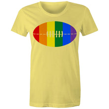 Load image into Gallery viewer, Rainbow Footy (AFT) on AS Colour - Women&#39;s Maple Tee