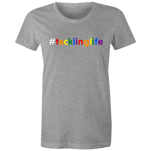 Tackling Life (AFT) on AS Colour - Women's Maple Tee (white hashtag)